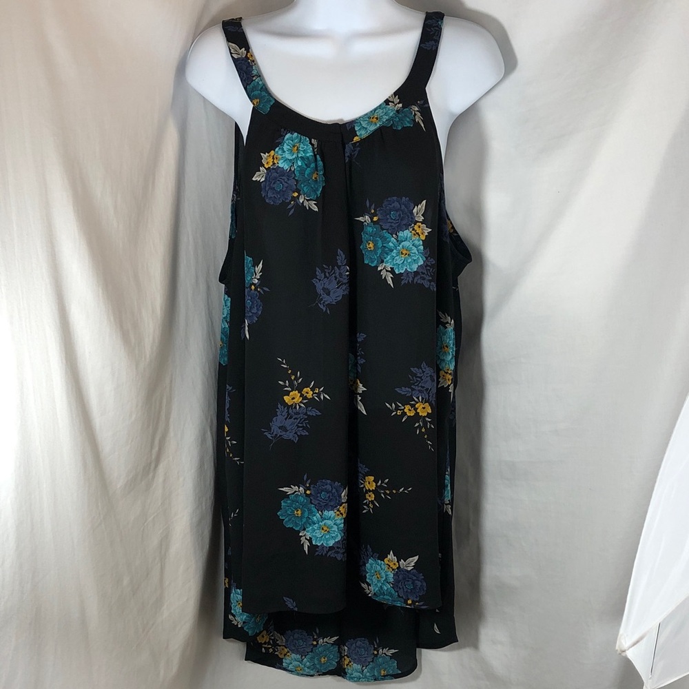 Torrid Women’s Sleeveless Black Halogen Floral High Low Mini Dress, Size 2